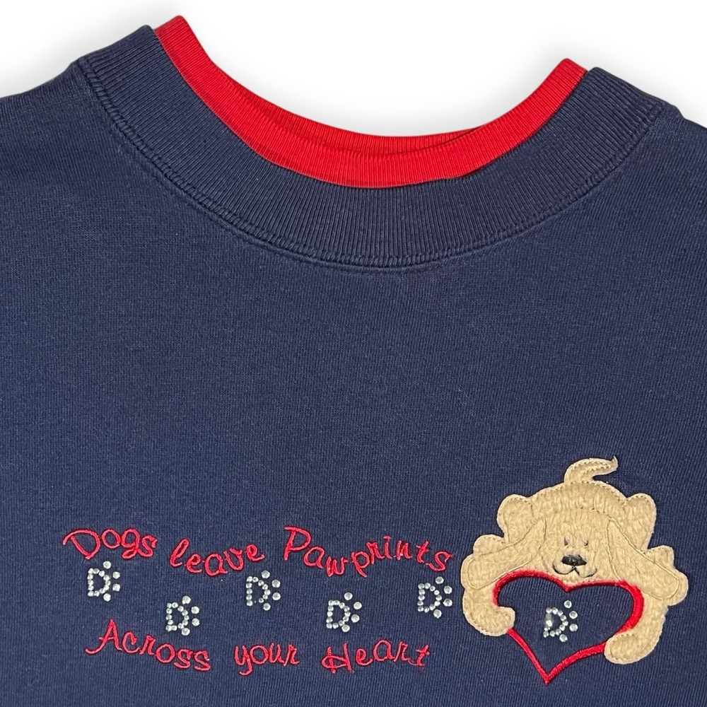 Y2K M & C Sportswear Womens Med Grandmacore Sweatshirt Dogs Pawprints Sparkle - Picture 5 of 11